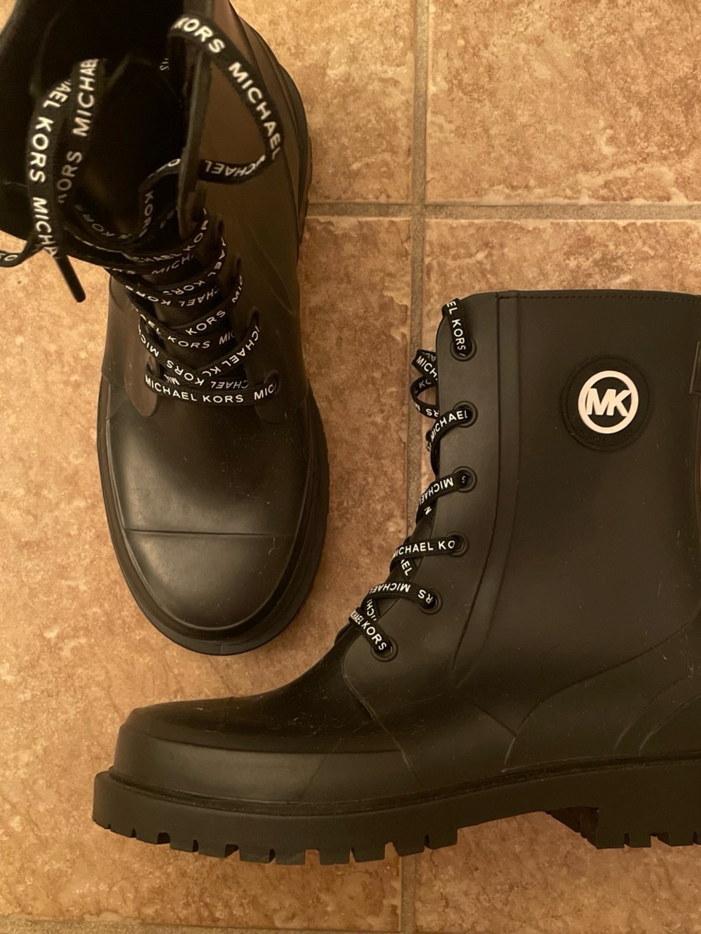 Michael Kors Black Logo Lace-Up Combat Rain Boots